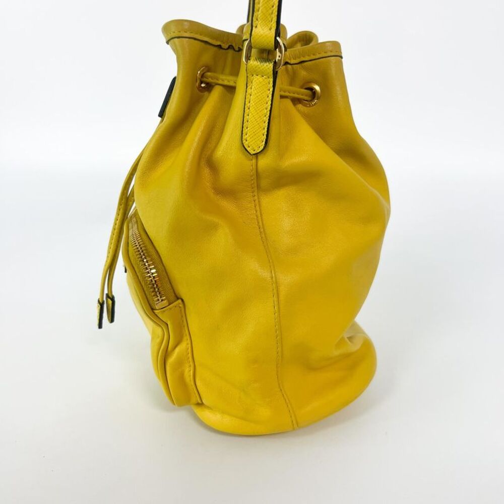 Prada Duet Drawstring Bucket Leather Yellow Leather Handbag - Picture 5 of 13